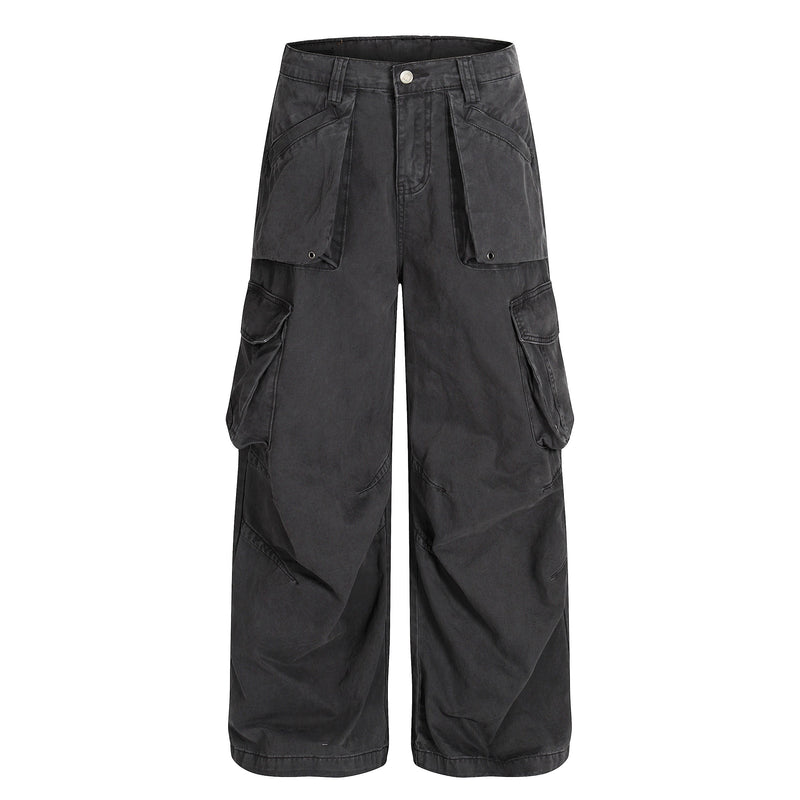 Heavy Cargo Pocket Wide-Leg Pants | Washed Cotton Streetwear