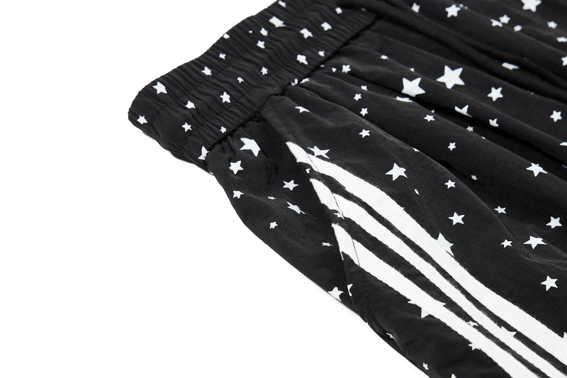 Star Print Wide-Leg Track Pants with Side Stripes | Streetwear