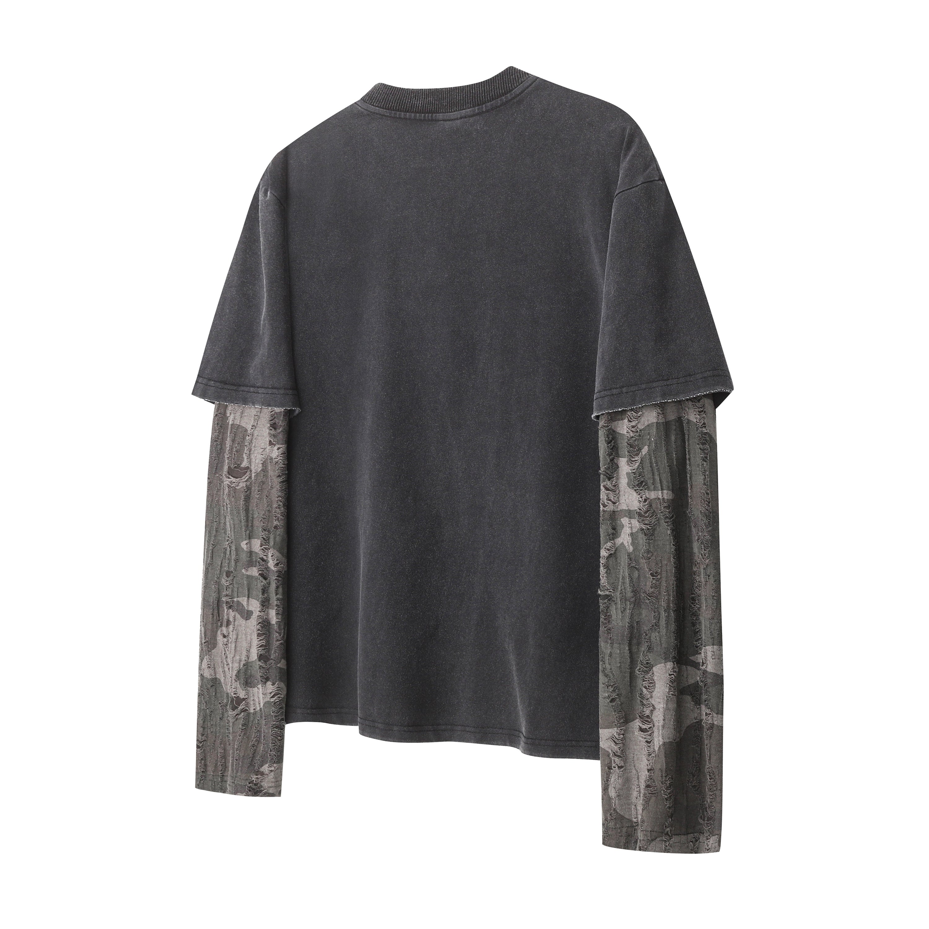 Layered Horse Graphic Tee | Camo Mesh Sleeve Streetwear