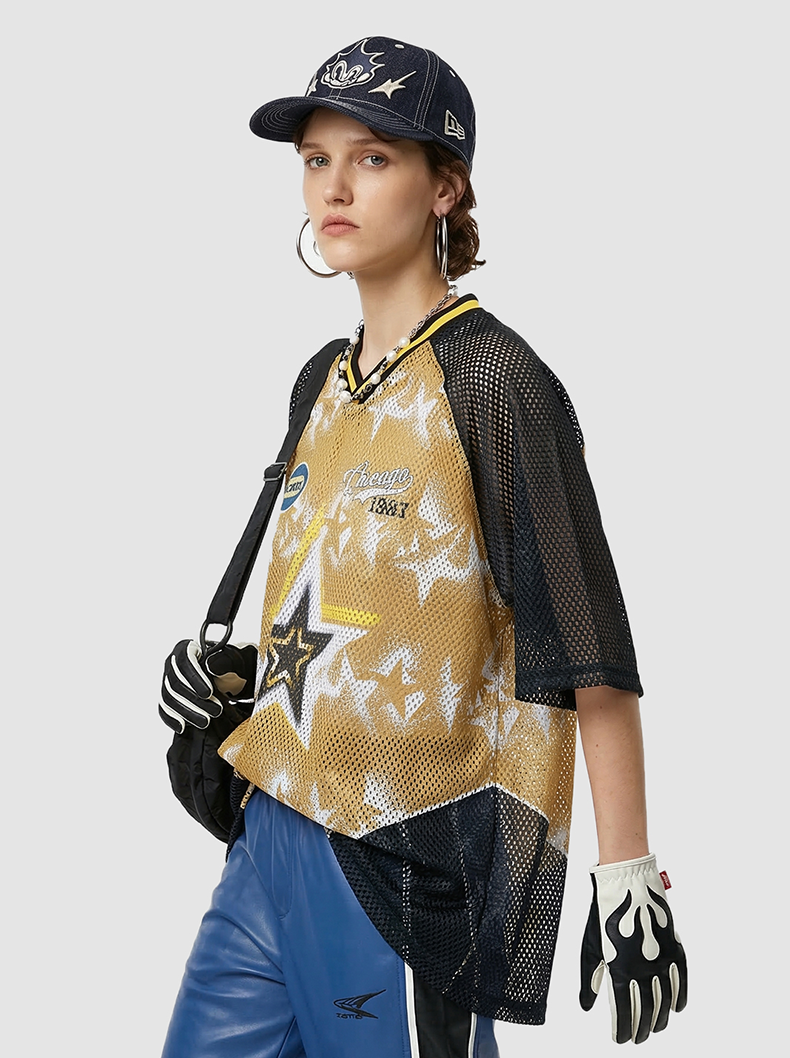 Omirad Star Impact Mesh Jersey T-Shirt | Gold & Black Streetwear