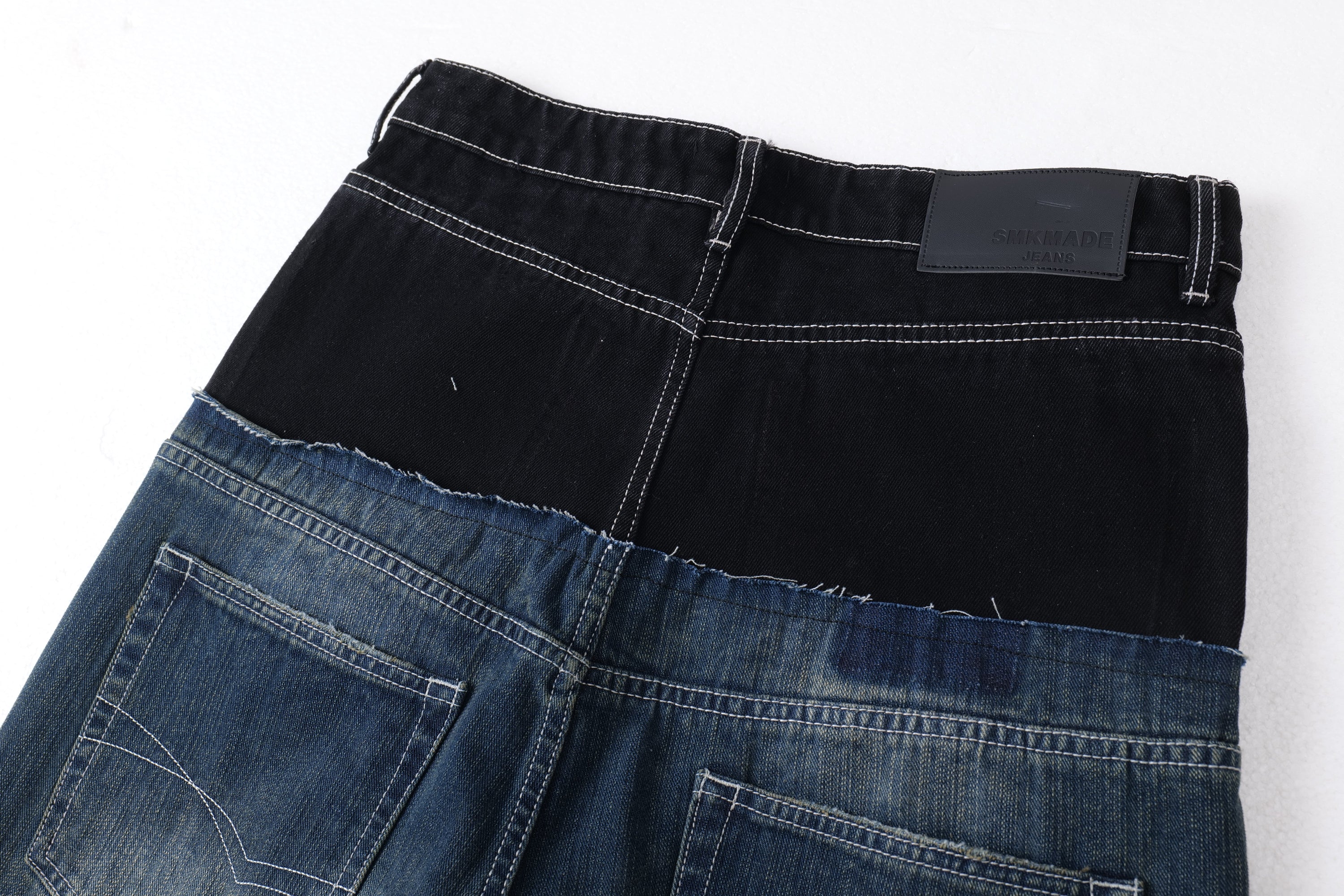 Omirad Two-Tone Washed Balloon Wide-Leg Jeans