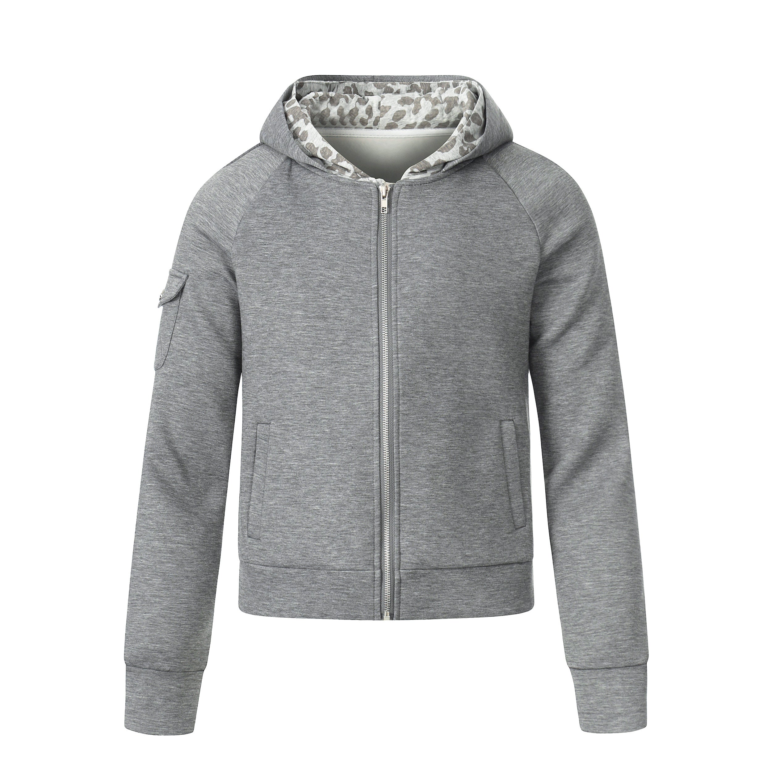 Omirad Double-Layer Zip-Up Hoodie | Grey Leopard Inner