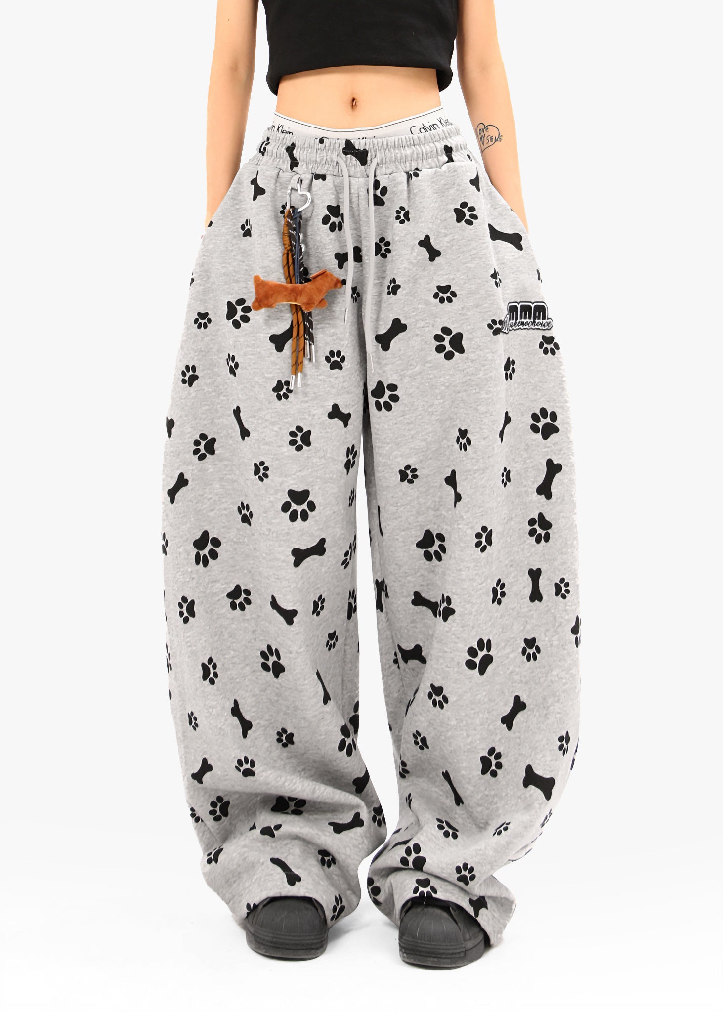 Paw Print Wide-Leg Lounge Pants | Dog Bone Streetwear Sweats