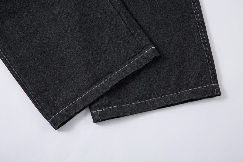 Omirad Stacked Cargo Wide-Leg Jeans | Black Denim