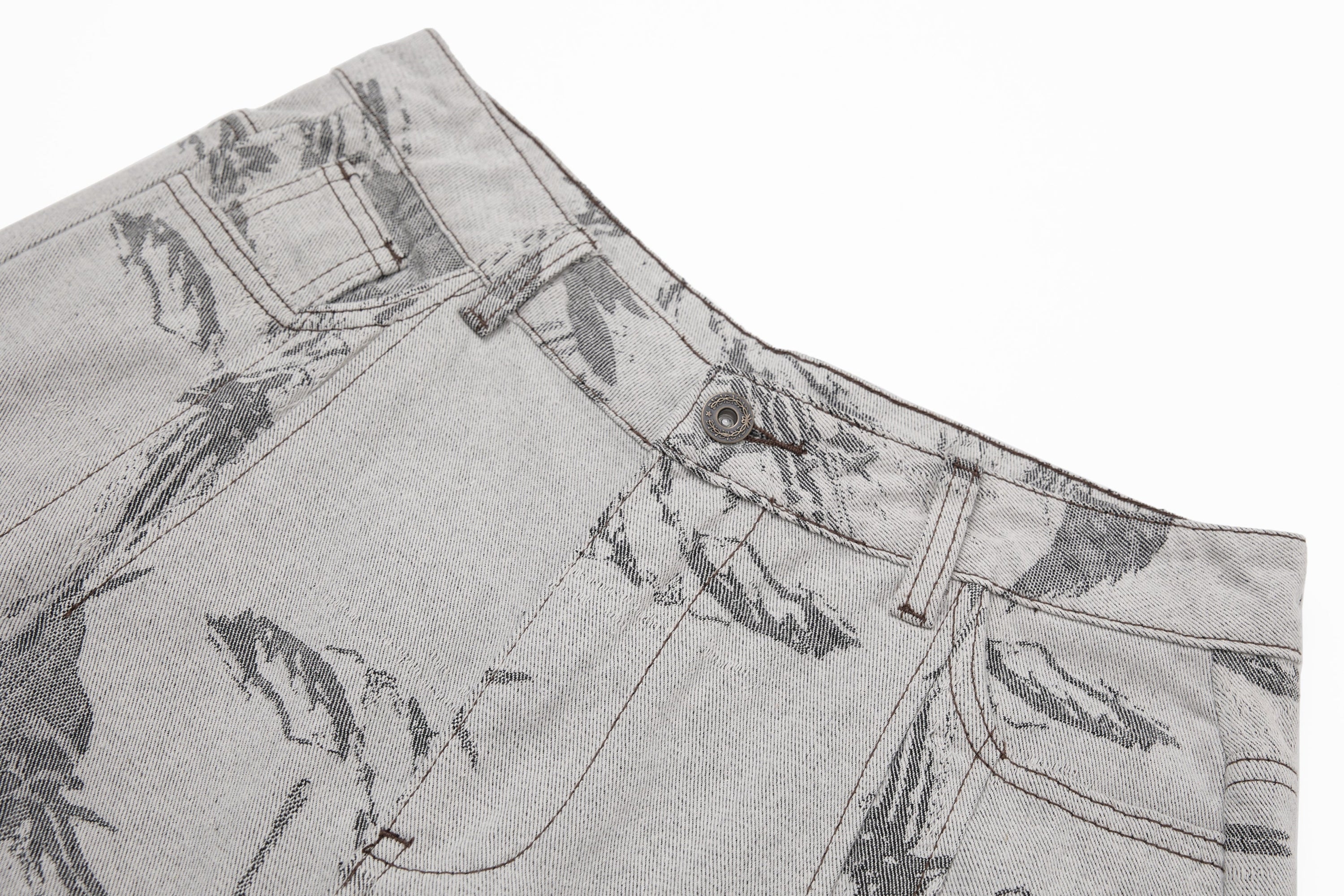 Ink-Wash Print Wide-Leg Pants | Abstract Brushstroke Denim