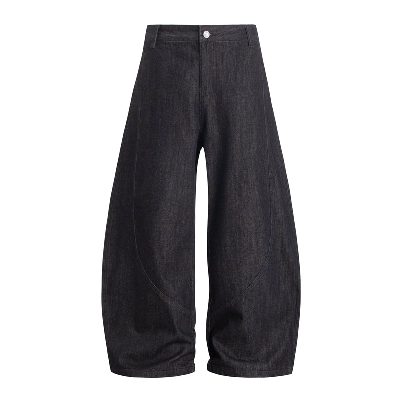 Curved Seam Wide-Leg Denim Pants | Oversized Barrel Fit