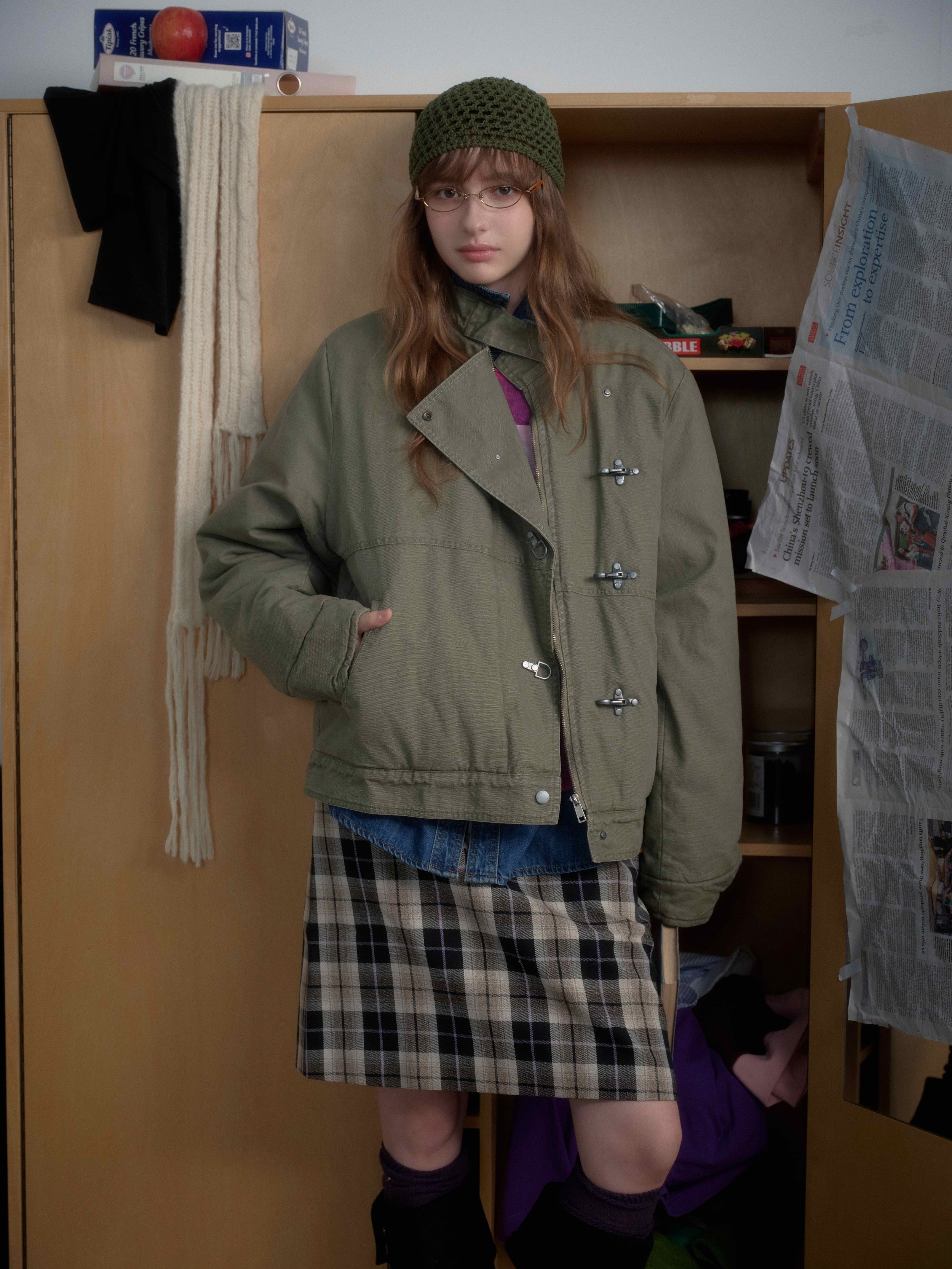 Metal Clasp Utility Jacket | Military-Inspired Cotton Jacket
