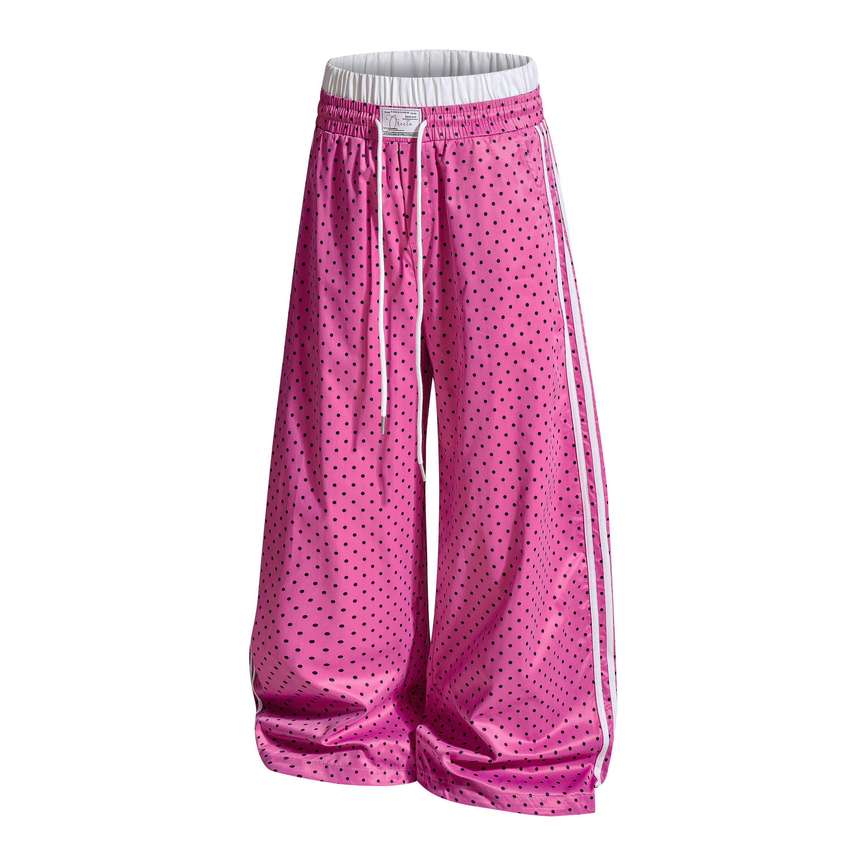 Polka Dot Wide-Leg Track Pants with Side Stripes | SEAKOFF