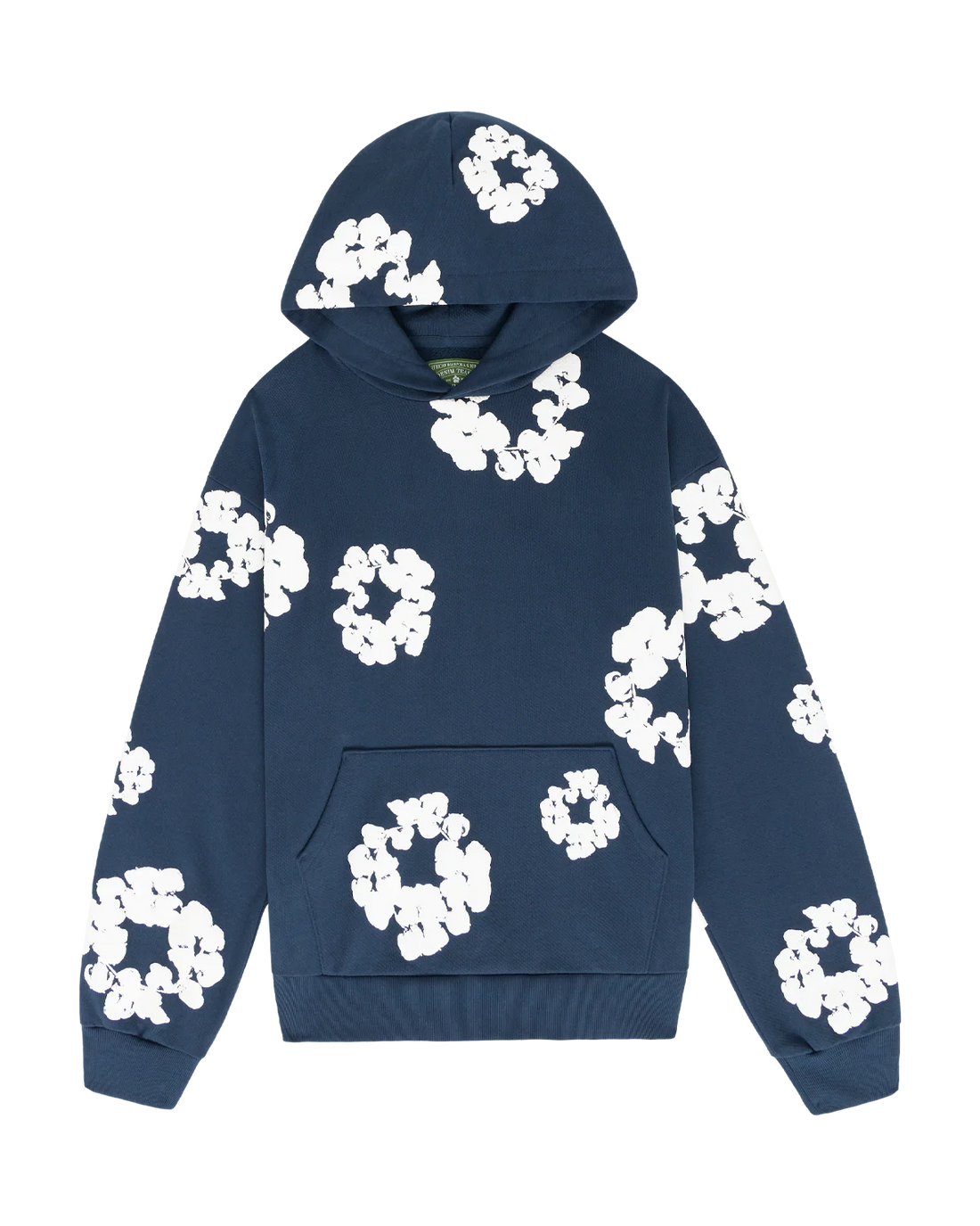 Navy “Cotton Wreath” Denim Tears Hoodie – White Floral Print Streetwear Pullover