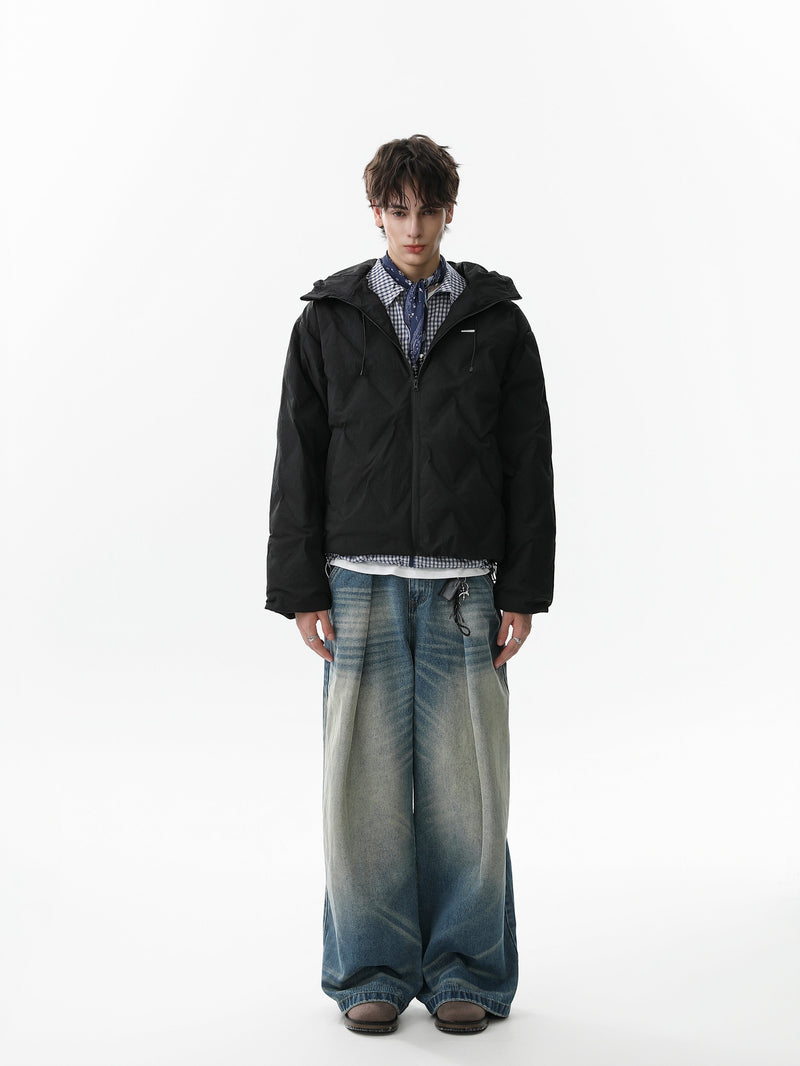 Quilted Hooded Puffer Jacket | Diamond Stitch Winter Coat