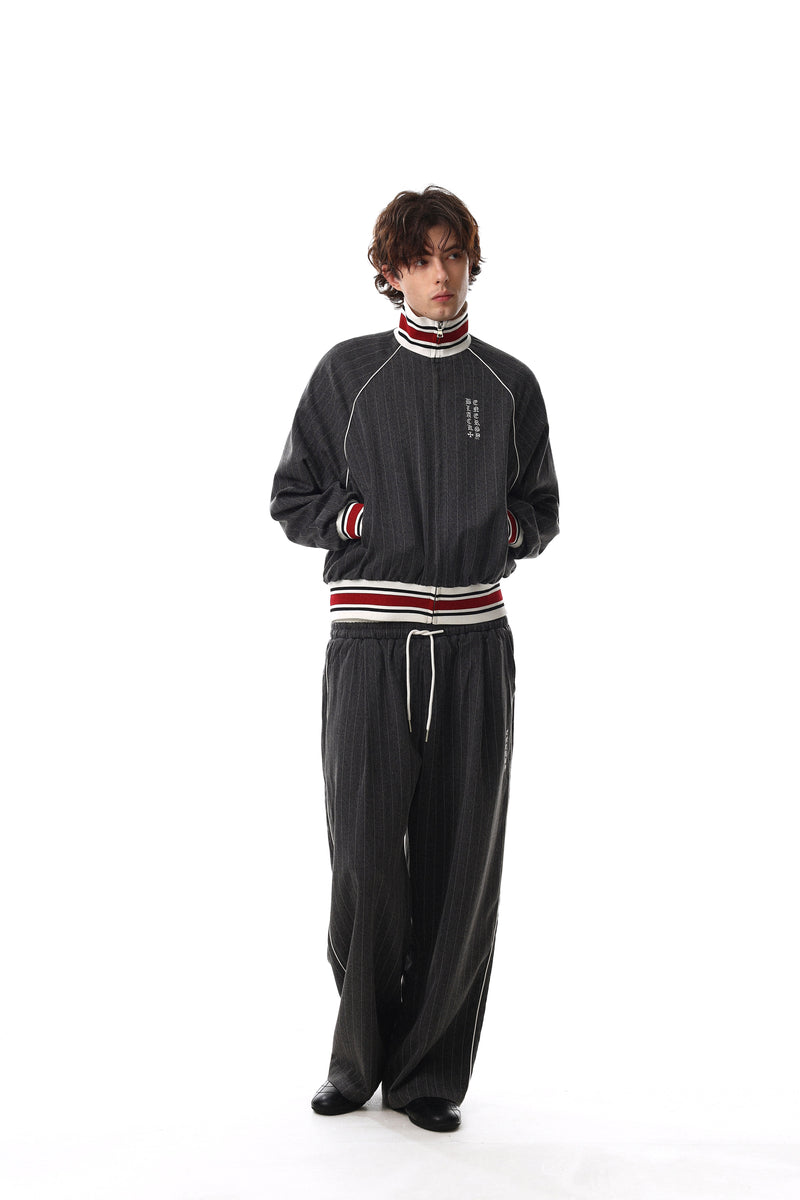 Omirad Pinstripe Wide-Leg Track Pants | Relaxed Fit