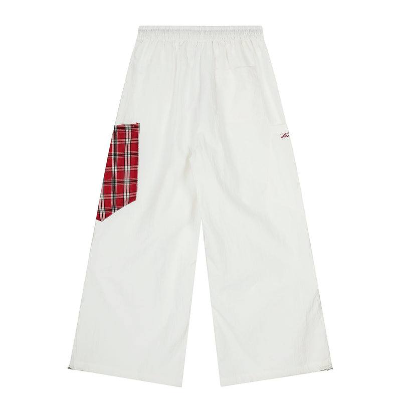 Wide-Leg Plaid-Patch Nylon Cargo Pants | Street Style