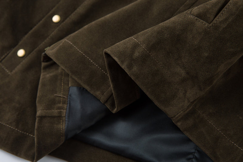 Suede-Texture Arc Panel Zip Jacket | Streetwear Outerwear