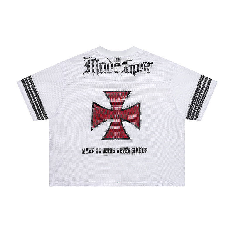 Gothic Cross Mesh Football Jersey | Number 97 Street Style