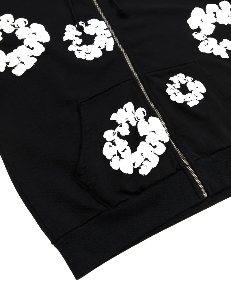 Denim Tears Cotton Wreath Puff Print Zip-Up Hoodie – Black & White