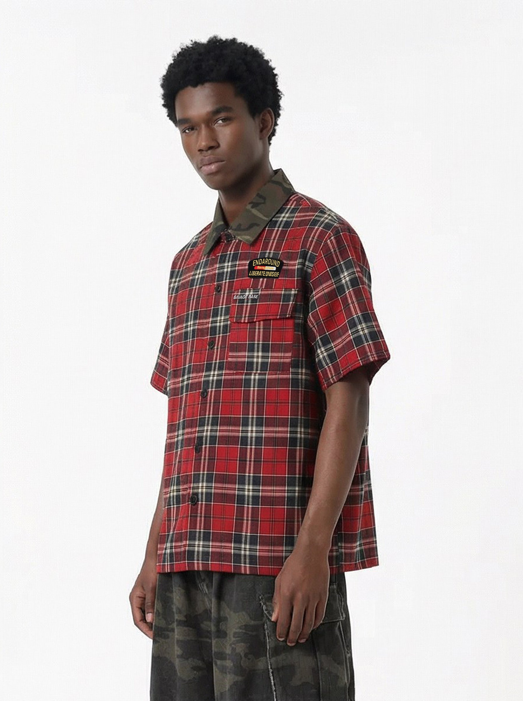 Omirad Savage Base Plaid Shirt | Camo Collar Street Style