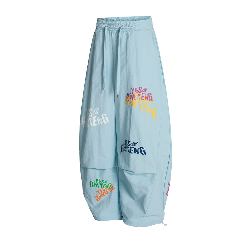 Omirad YES RVNTENG Multicolor Print Wide-Leg Nylon Pants