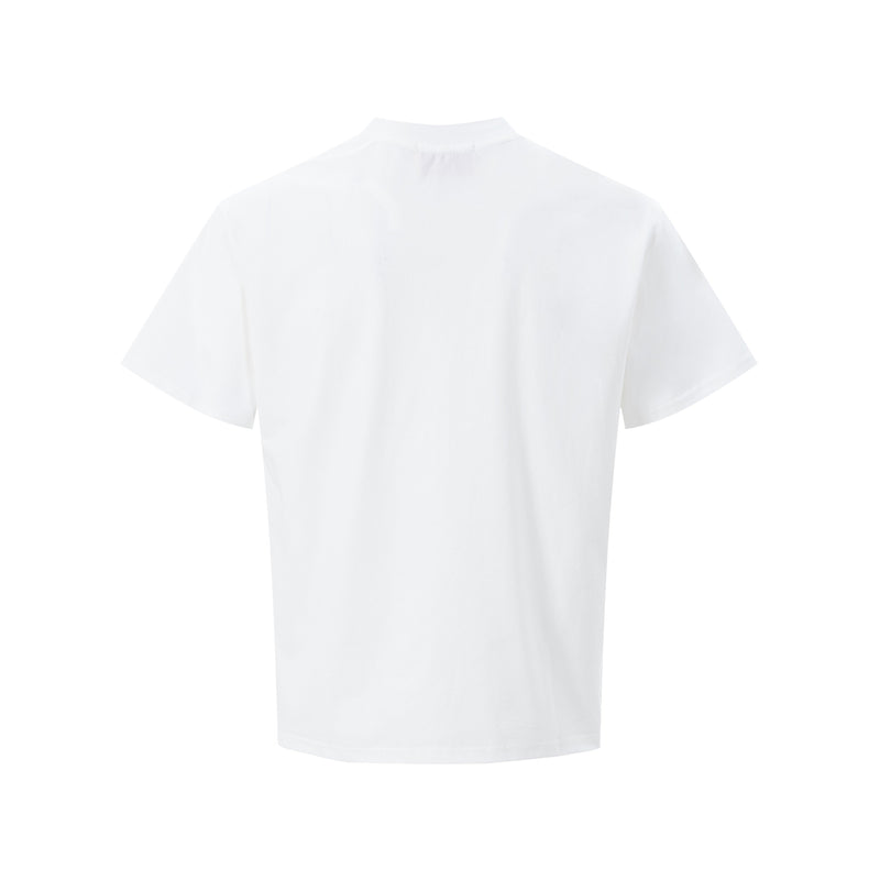 White short-sleeve graphic tee with a minimalist back view, inspired by retro rock and roll streetwear style