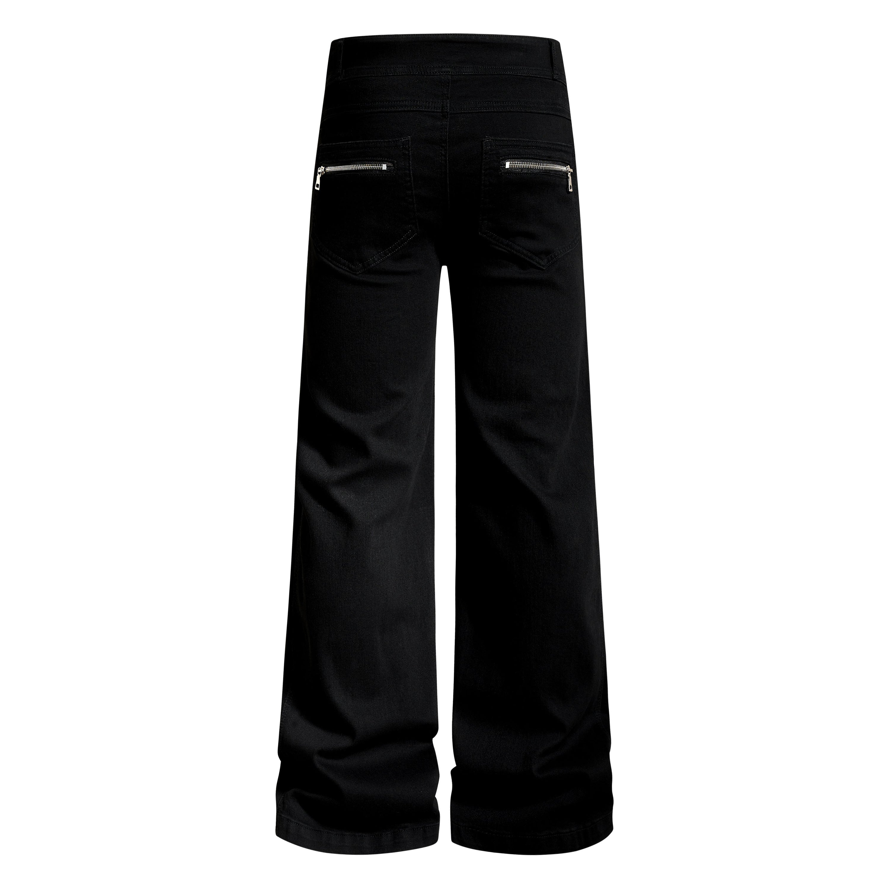 Asymmetrical Zipper Detail Wide-Leg Flared Pants | Black