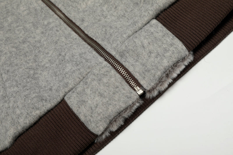 Wool Blend Fleece Hooded Bomber Jacket | Omirad