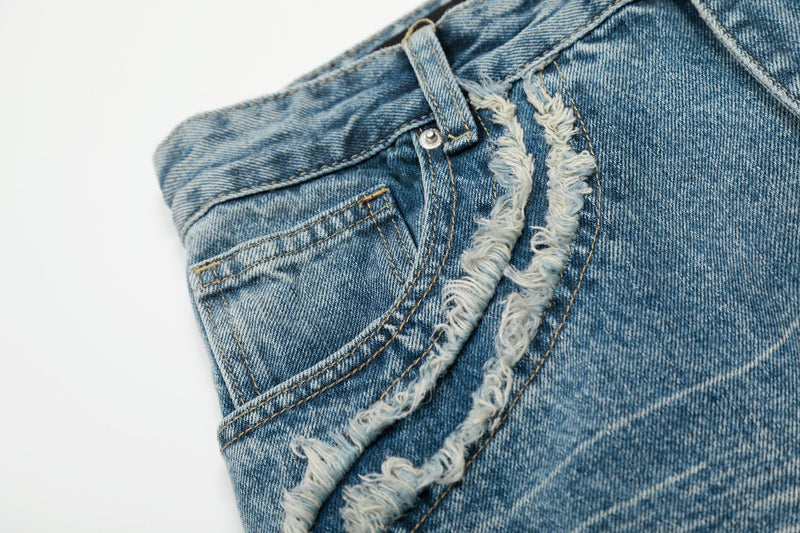 Fringe-Detail Vintage Wide-Leg Jeans | Omirad