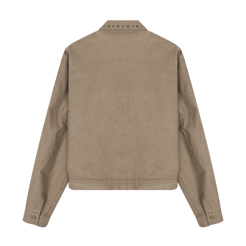 Studded Vintage Work Jacket | Washed Cotton Zip-Up