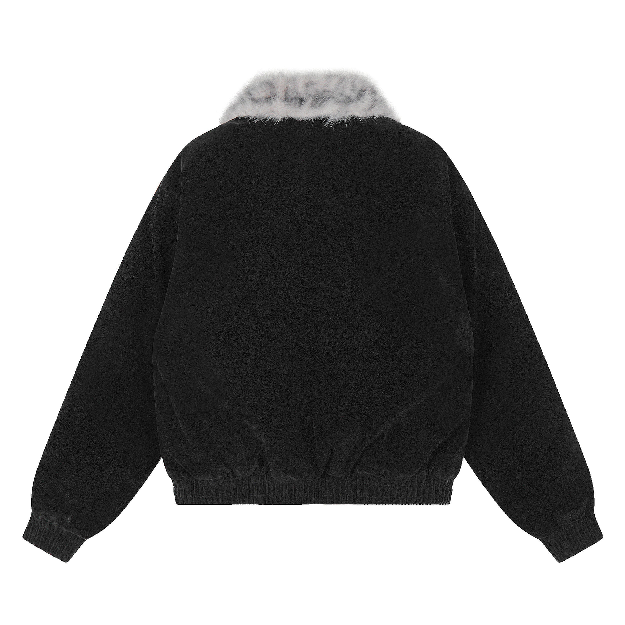 Faux Fur Collar Suede-Texture Bomber Jacket | Omirad