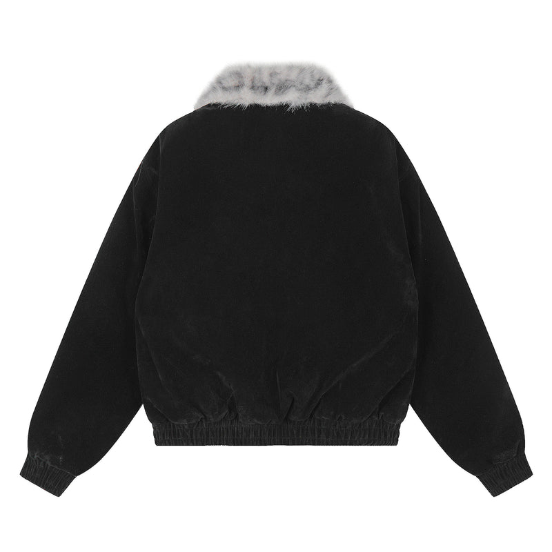 Faux Fur Collar Suede-Texture Bomber Jacket | Omirad