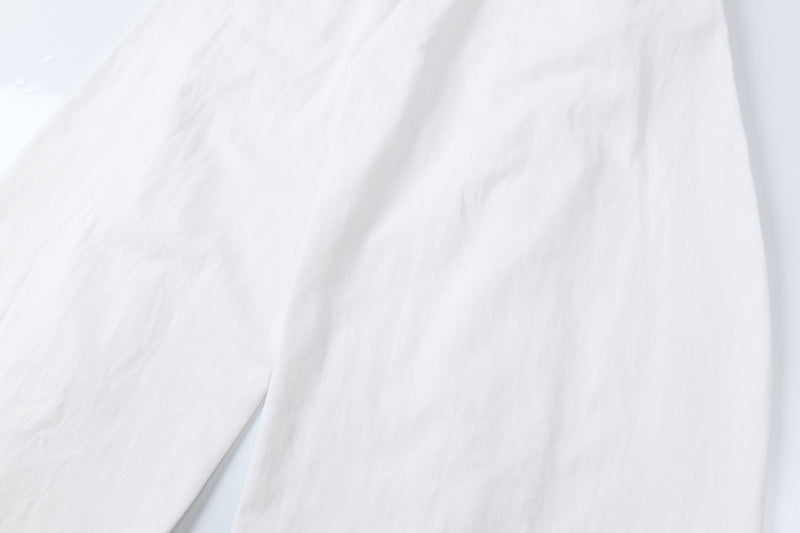 Omirad Distressed Wide-Leg Pants | White Cotton Barrel Fit