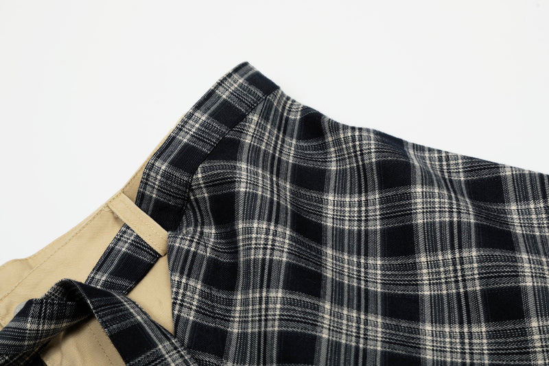Layered Flannel Tie Wide-Leg Pants | Street Style