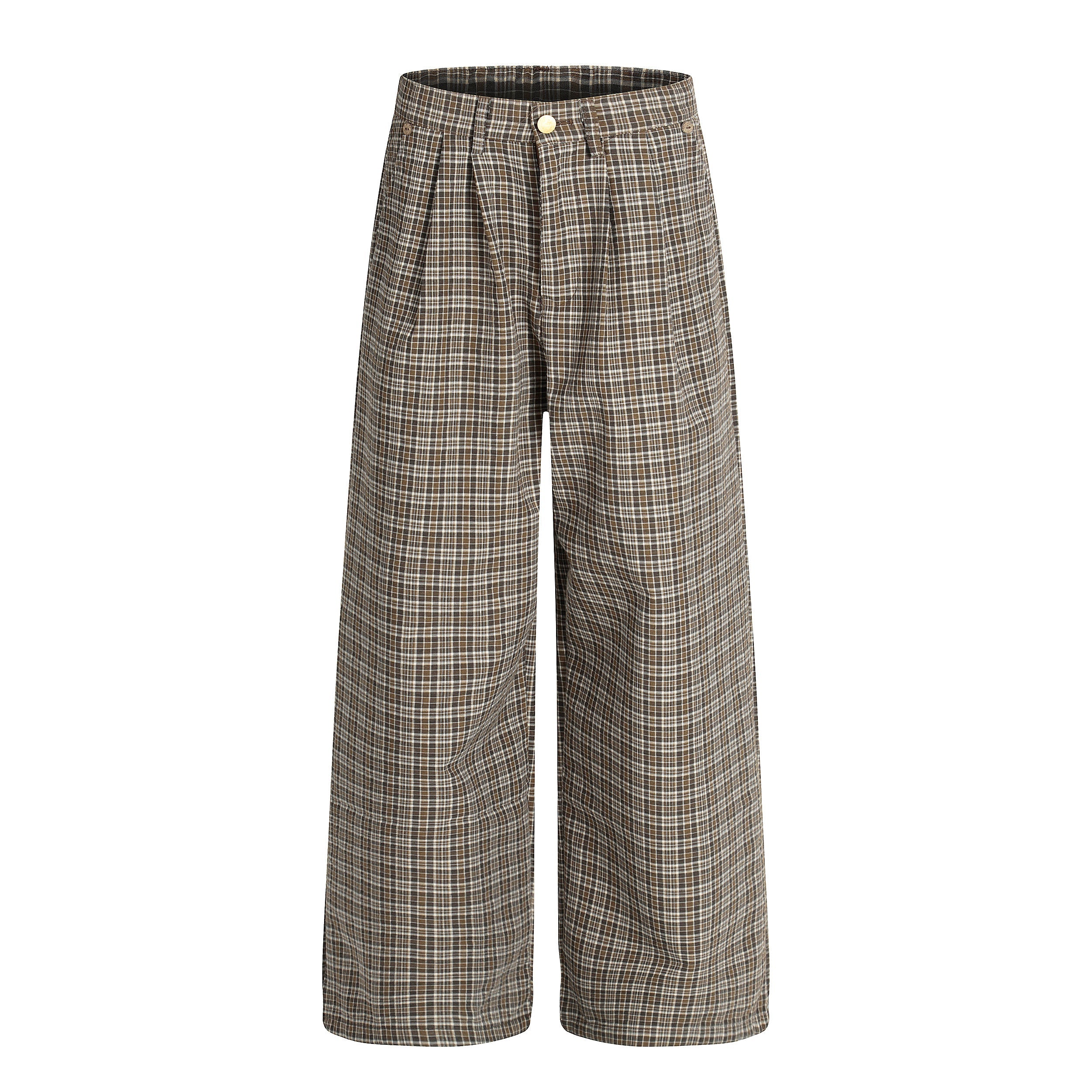 Omirad Vintage Plaid Wide-Leg Pants | 100% Cotton Trousers
