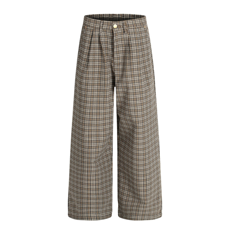 Omirad Vintage Plaid Wide-Leg Pants | 100% Cotton Trousers