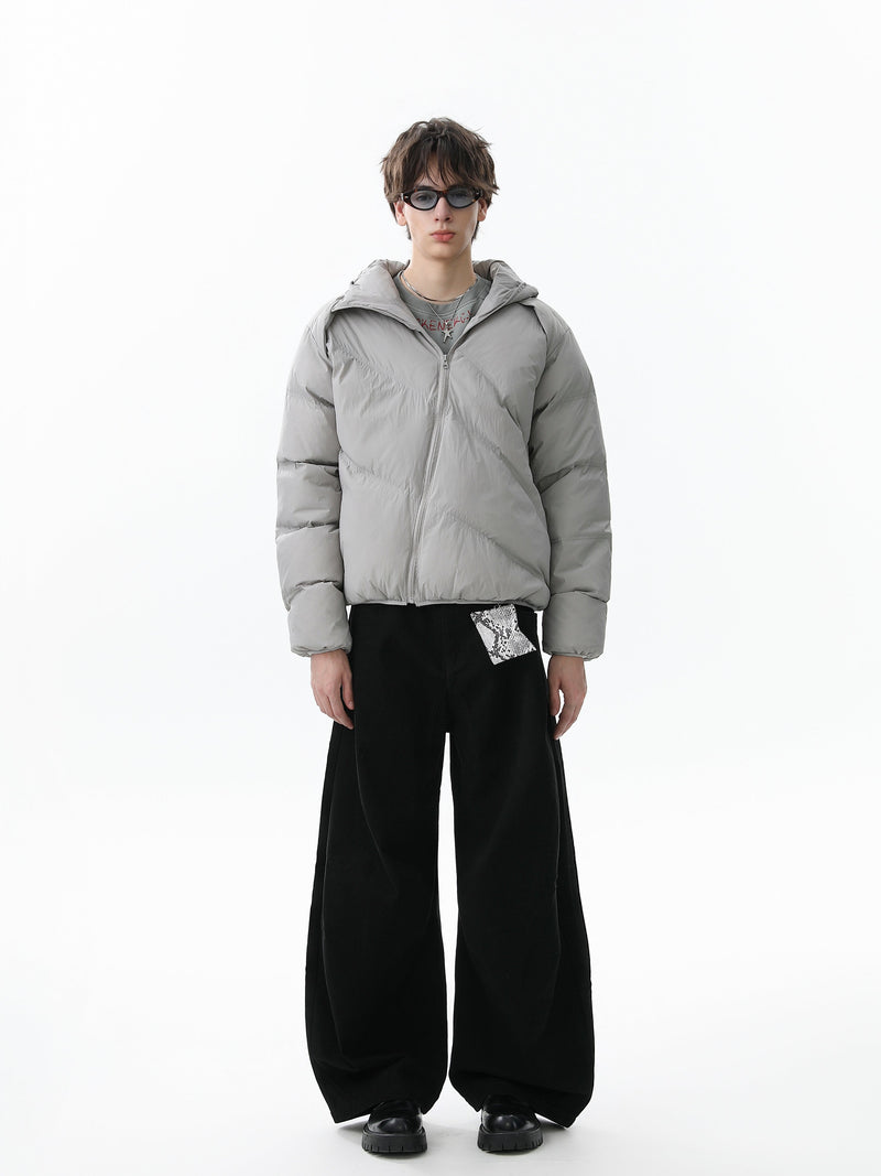 Asymmetric Zipper Hooded Puffer Jacket | Streetwear Insulated