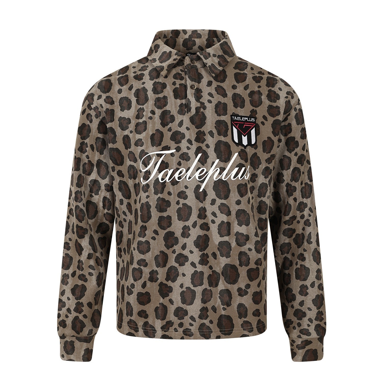 Taeleplus Leopard Print Long Sleeve Polo Shirt | Streetwear