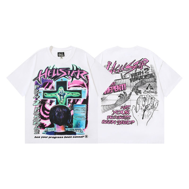 Hellstar Path 2 Paradise Shirt – 250GSM Cotton White Hellstar T-Shirt with Neon Cross Graphic