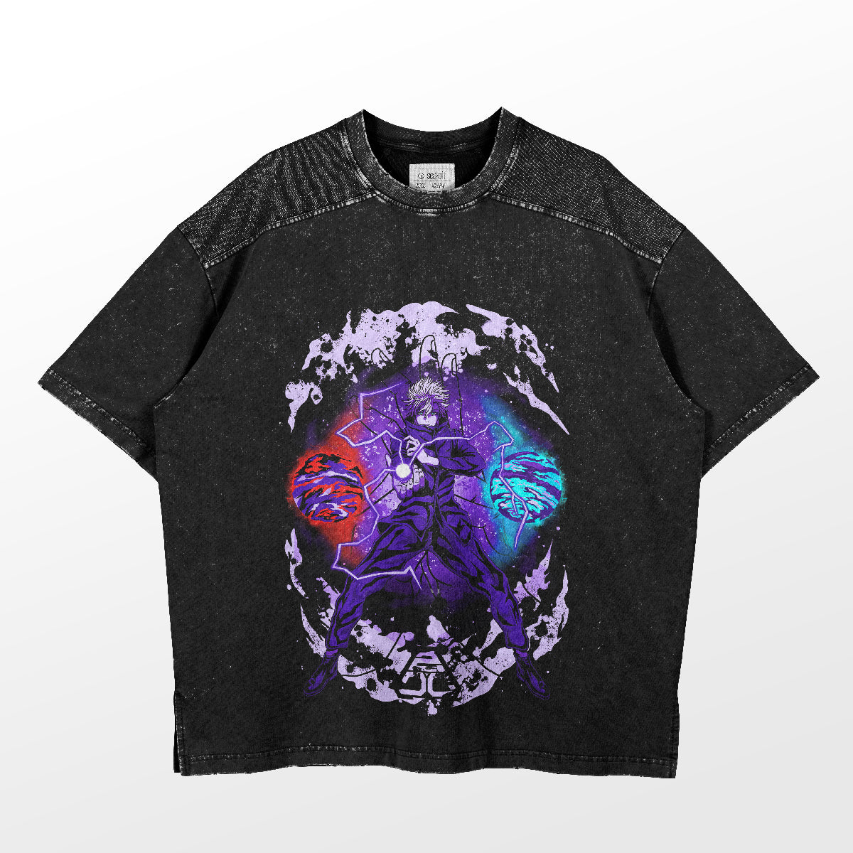 The Yuji Itadori Energy Blast Jujutsu Kaisen T-Shirt by Jujutsu Kaisen features a colorful animated character design with swirling purple and blue elements. The textured fabric and short sleeves make it ideal for any anime enthusiast.