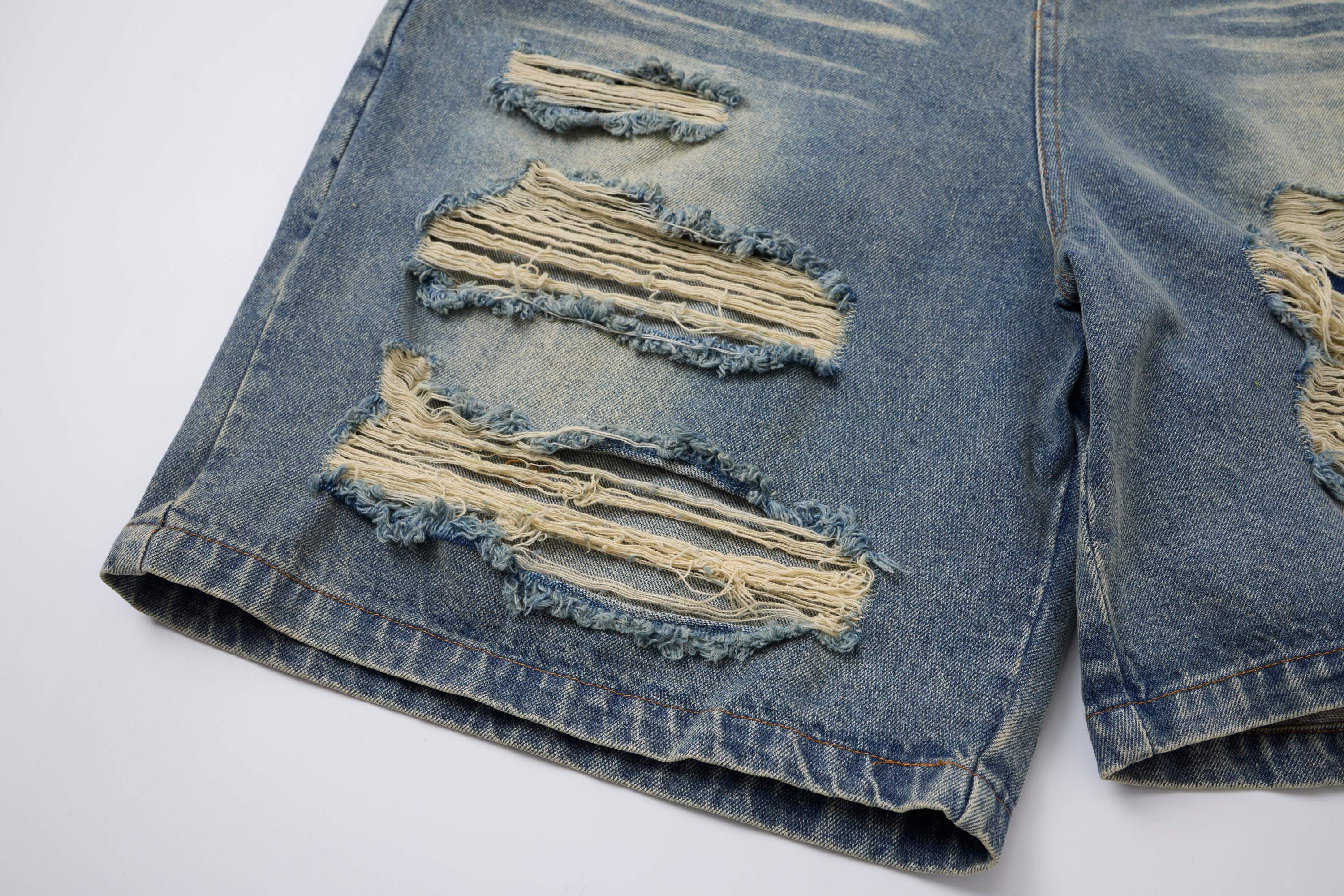 Distressed Layered Waistband Denim Shorts | Streetwear