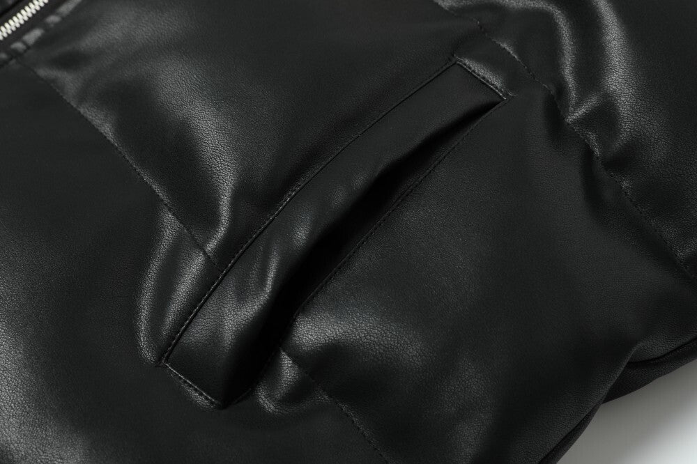Omirad PU Gloss Bat-Ear Hooded Puffer Jacket | Black
