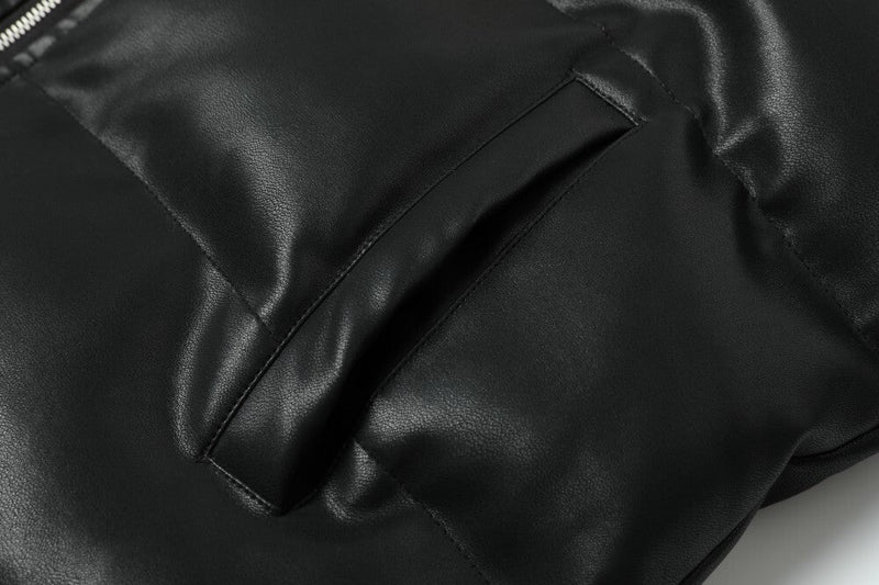 Omirad PU Gloss Bat-Ear Hooded Puffer Jacket | Black