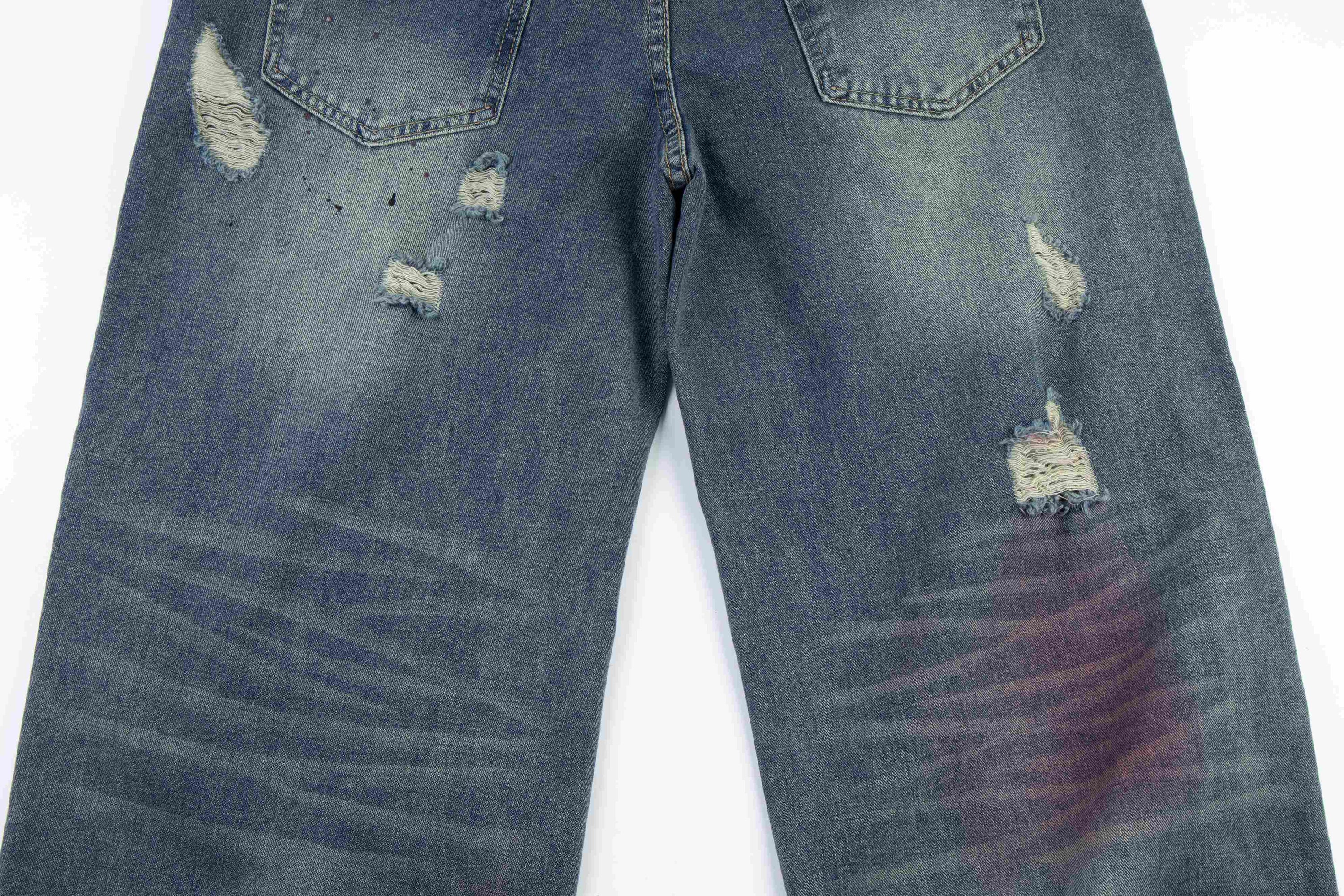 Omirad Distressed Washed Wide-Leg Jeans | Heavy Rip Denim