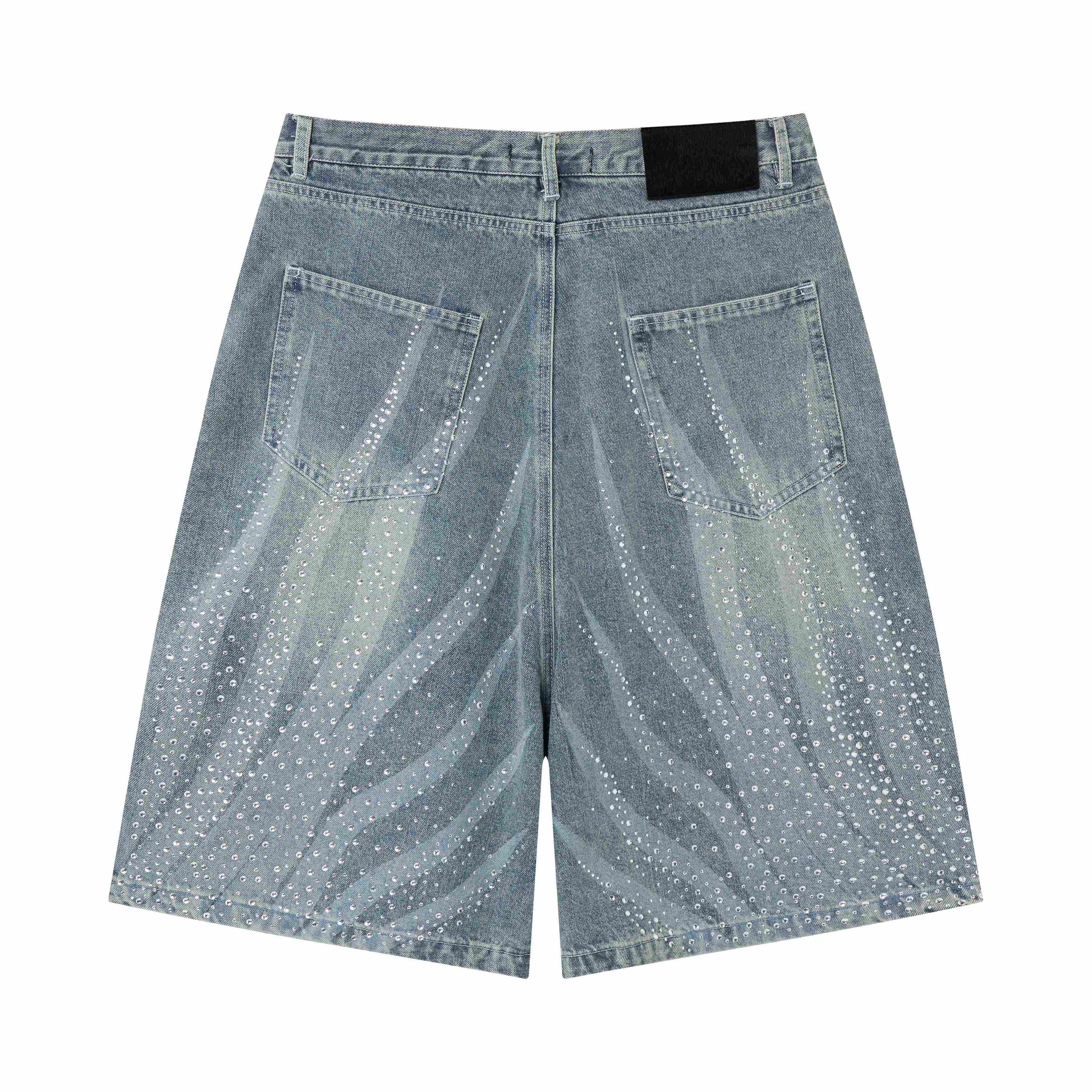 Omirad Rhinestone Denim Shorts | Gradient Wash Loose Fit