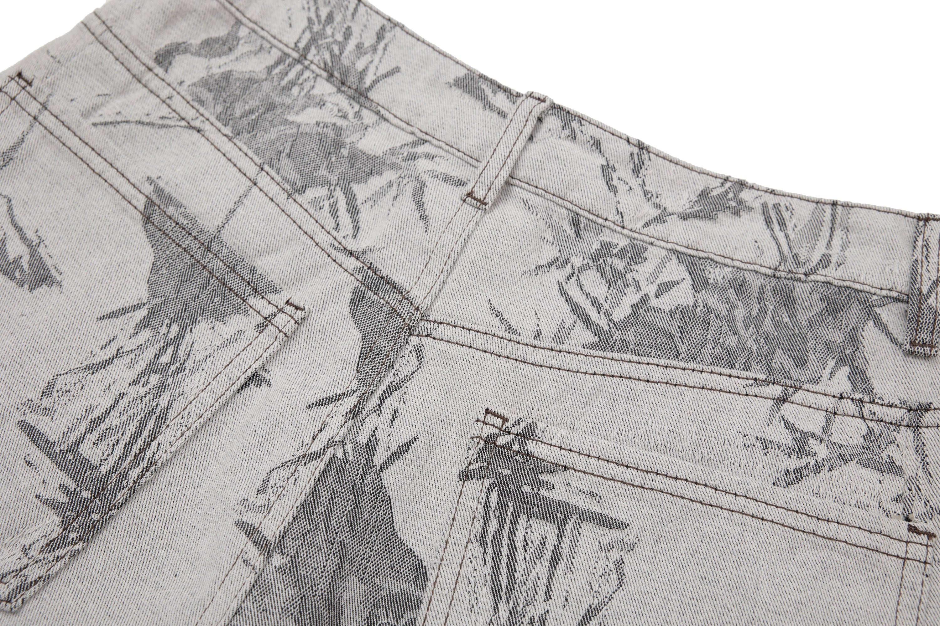 Ink-Wash Print Wide-Leg Pants | Abstract Brushstroke Denim