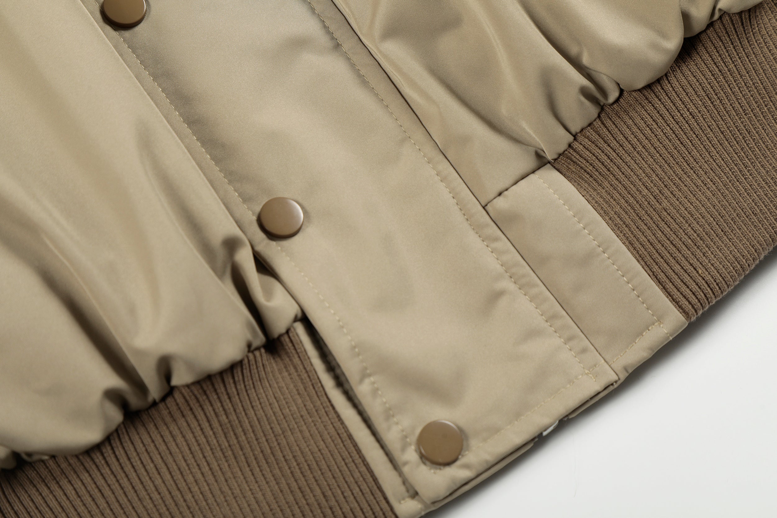 Faux Fur Hooded Nylon Bomber Jacket | Ruched Sleeve
