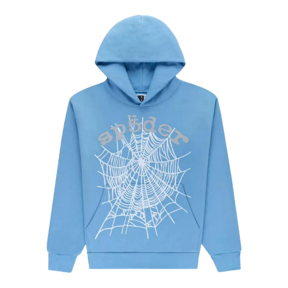 Sp5der Hoodie – Sky Blue Web 440GSM Heavyweight Streetwear Pullover