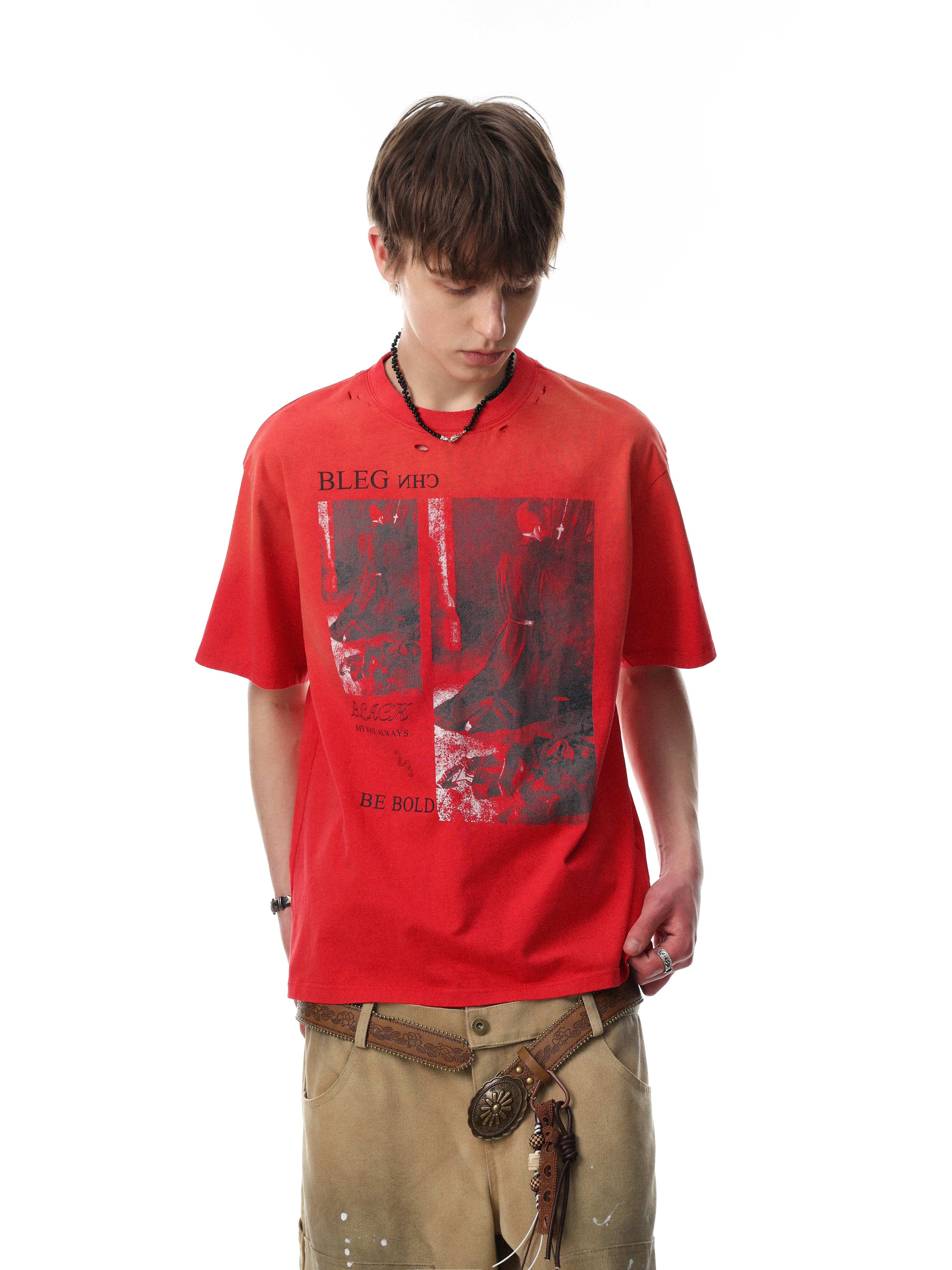 Omirad Vintage Distressed Red Graphic Tee | Streetwear