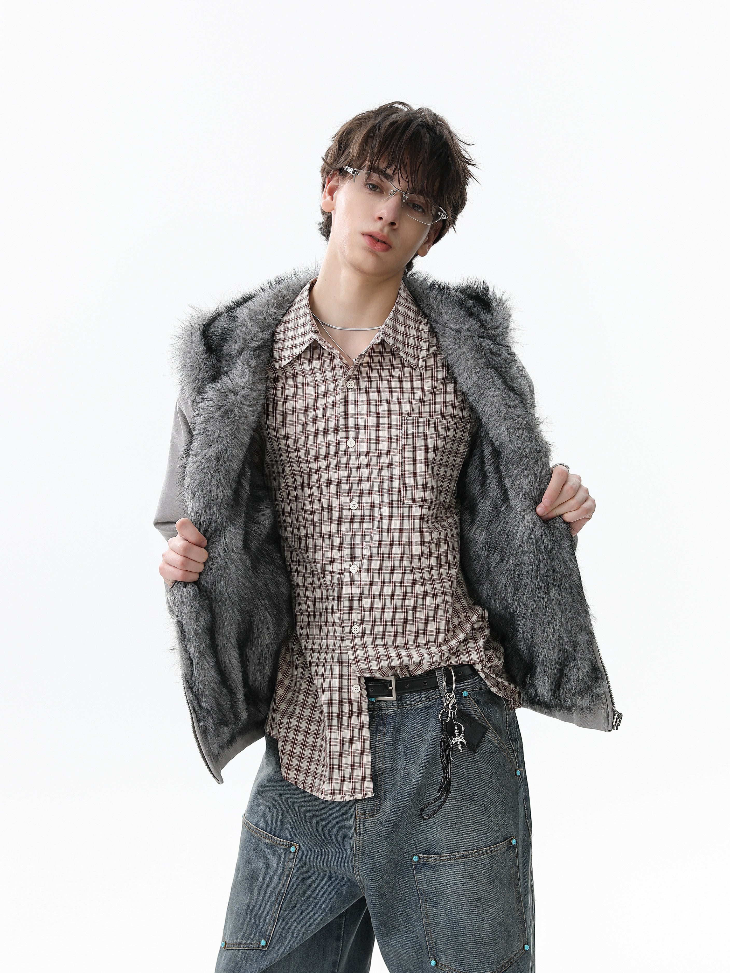 Reversible Faux Fur & Suede Hooded Bomber Jacket