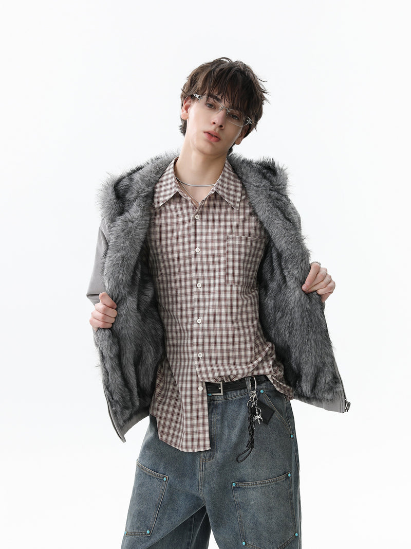 Reversible Faux Fur & Suede Hooded Bomber Jacket