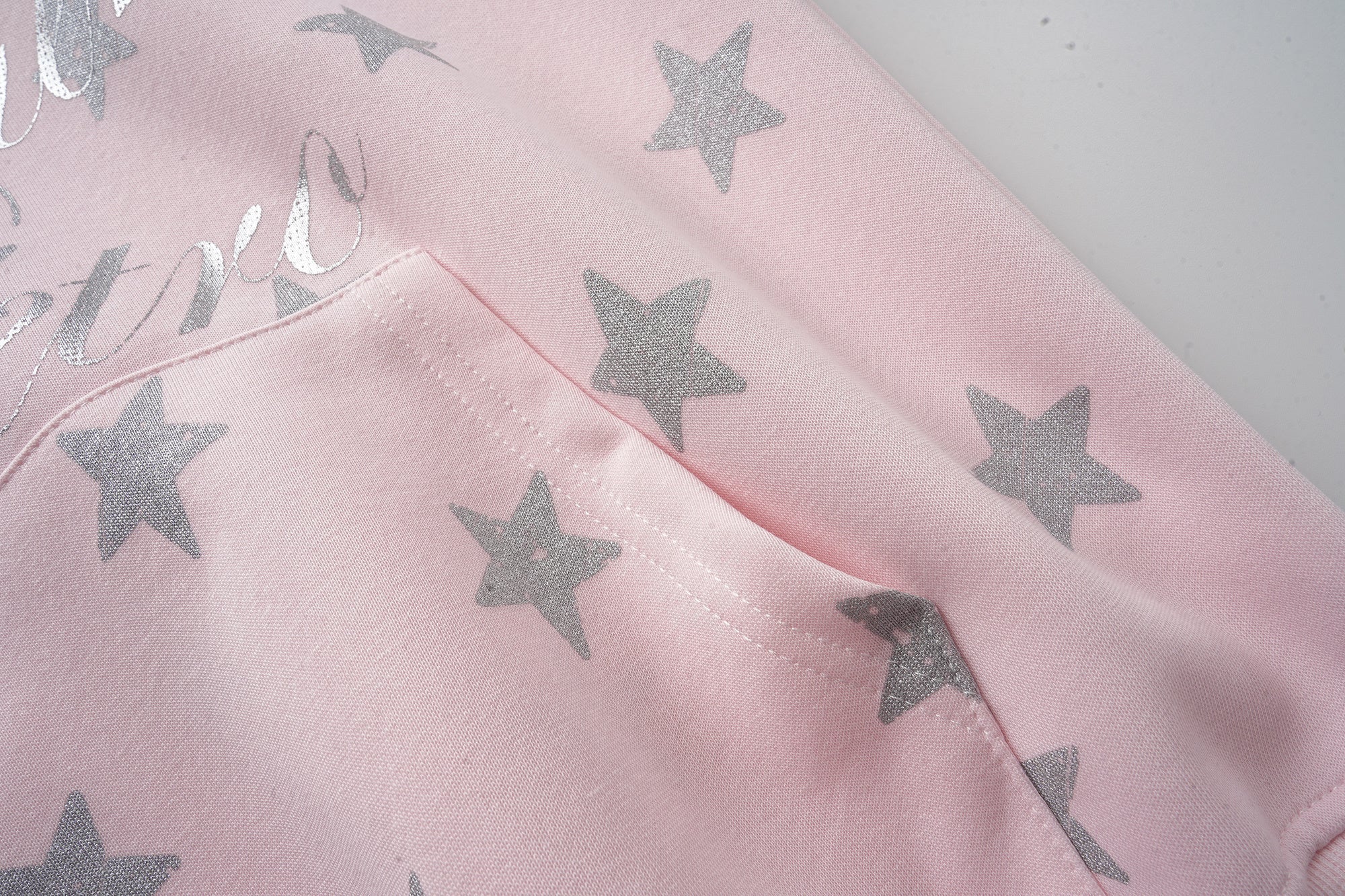 Pink Star Print Hoodie | Glitter Script Streetwear Sweatshirt