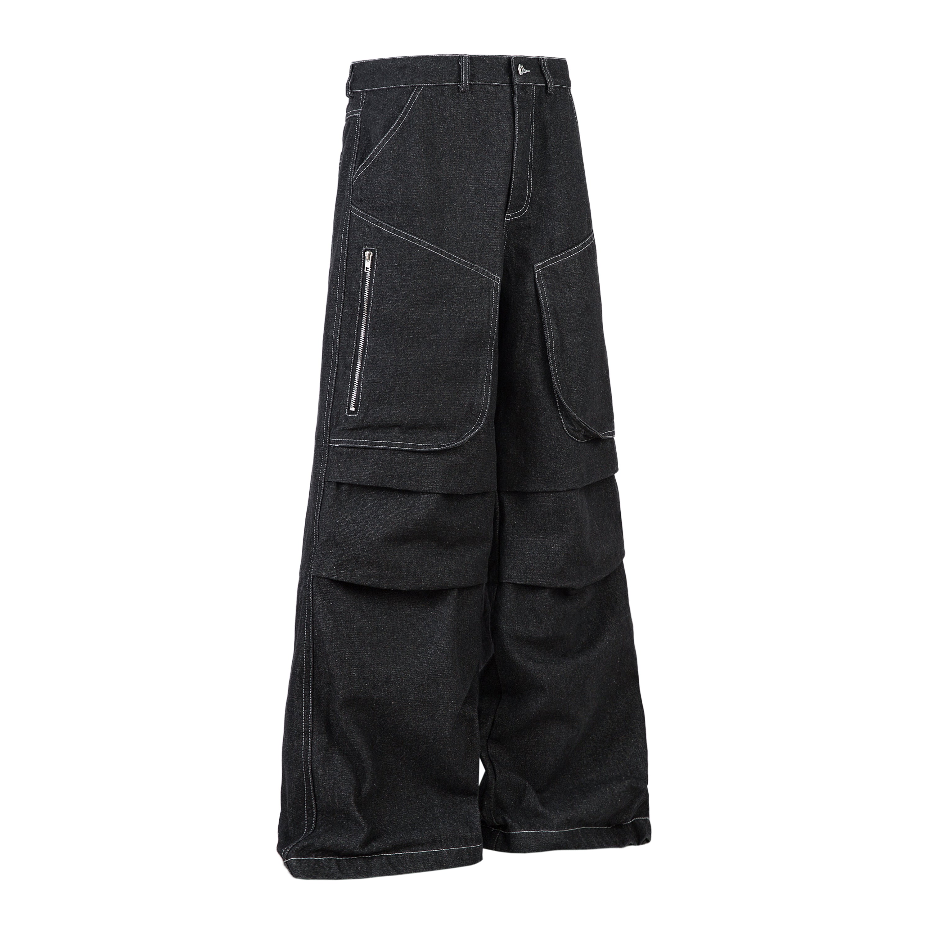 Omirad Stacked Cargo Wide-Leg Jeans | Black Denim