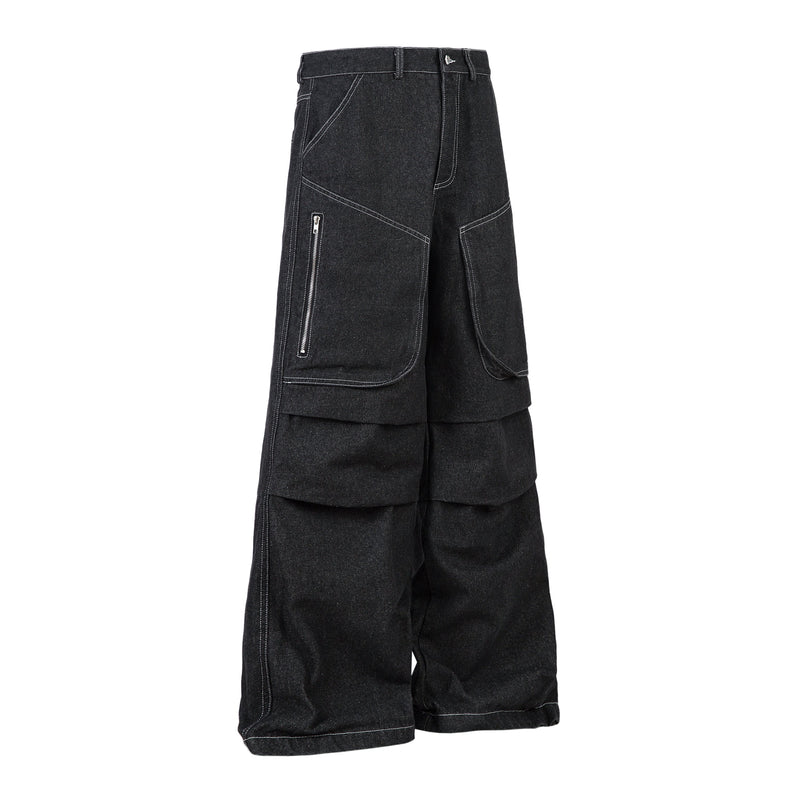 Omirad Stacked Cargo Wide-Leg Jeans | Black Denim